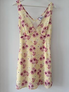 Princess Polly Yellow Floral Slip Dress with Pink Accents